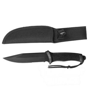 Nôž z pevnou čepeľou Mil-Tec® s gumovou rukoväťou a kombinovaným ostrím, čierny
